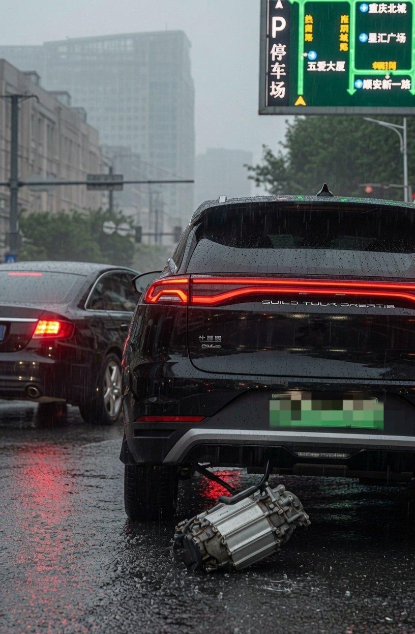 沈阳暴雨路上这段视频，网上传得特别热闹，不少人调侃车子把电机“生”出来了。
 