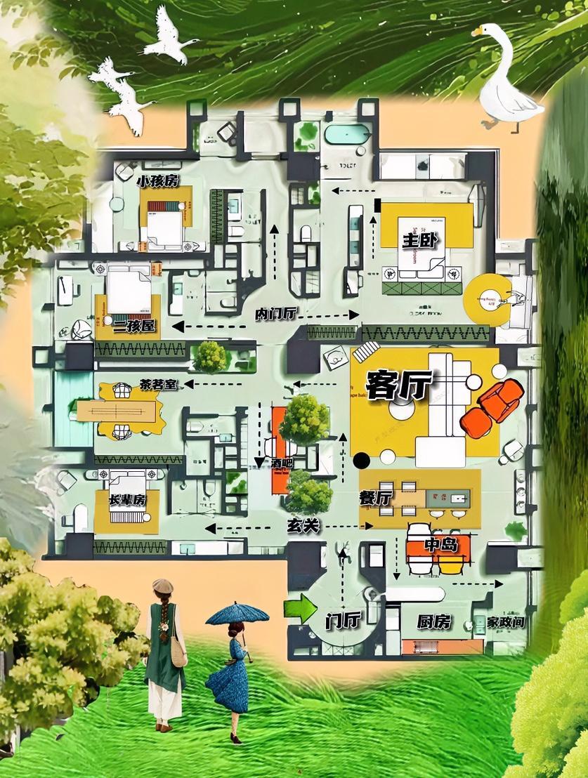 好喜欢360㎡，布局魅力大于她的动线技巧，原来天下房子都一样，三观很正的格局，即