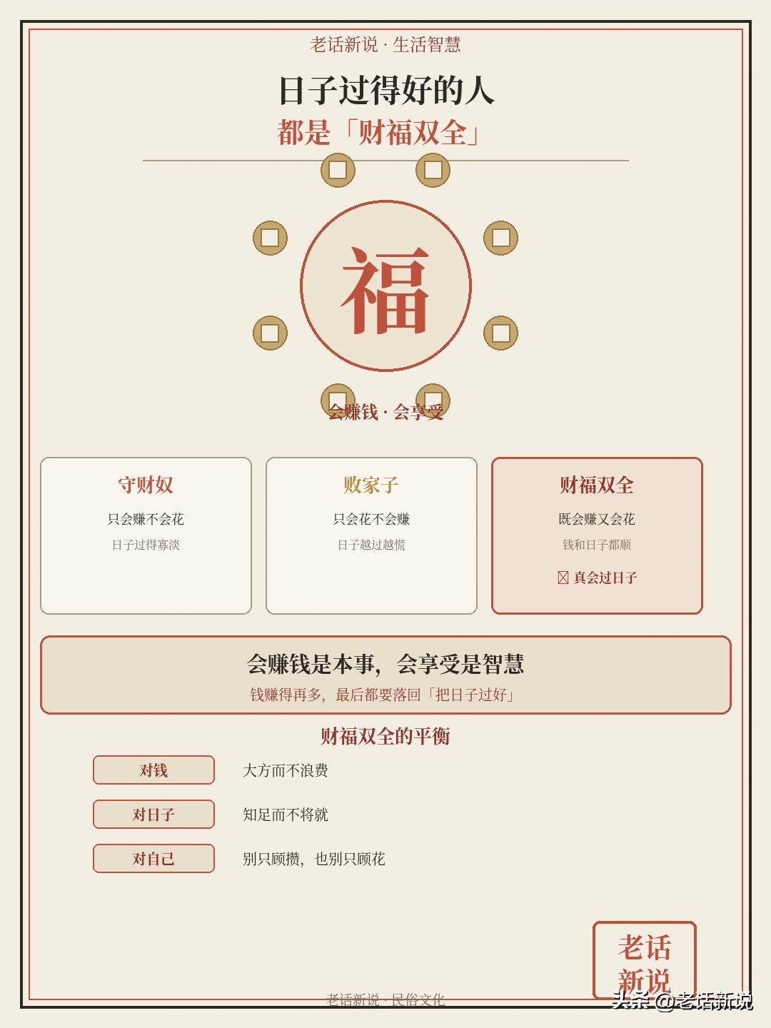 日子过得好的人，都是"财福双全"

本文为传统生活智慧分享，讲的是赚钱与享受的道