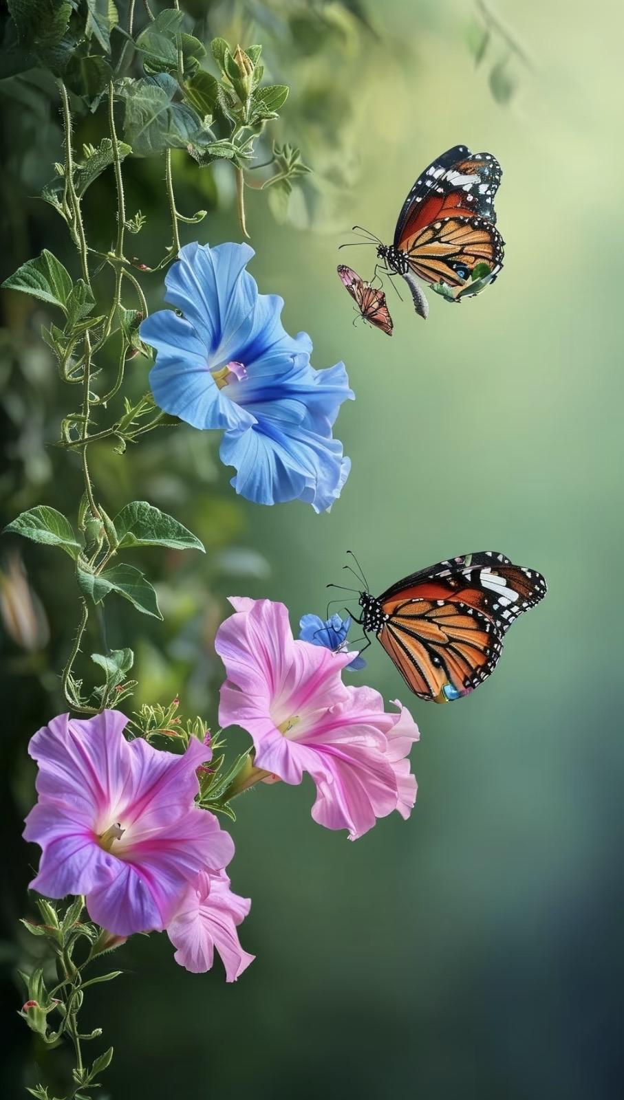 上联：花间蝶舞香风绕
下联：水面荷珠翠影摇