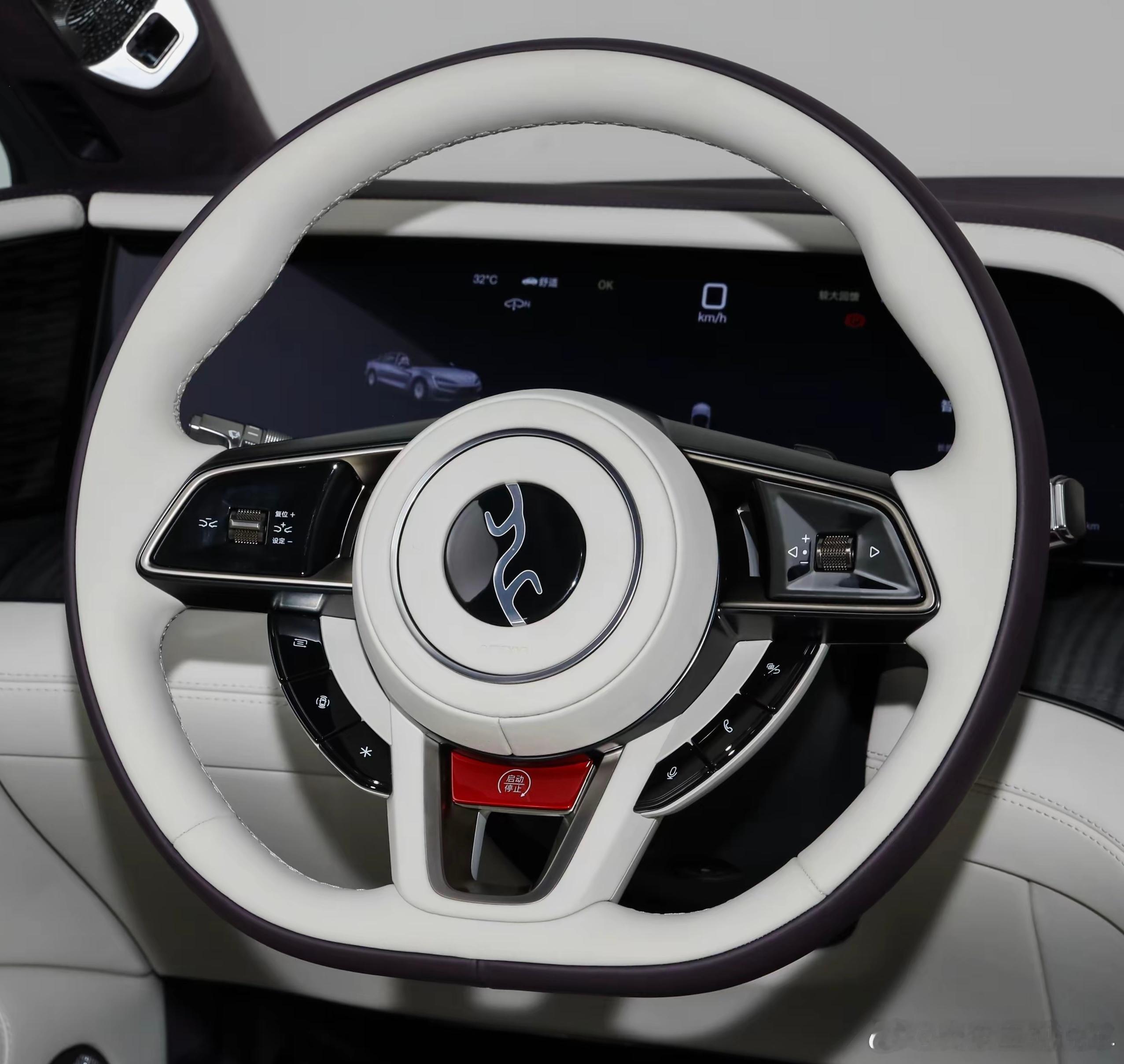 仰望的logo，无论车外还是车内，看着都不精致。因为工艺太简单了，就是一个平面印