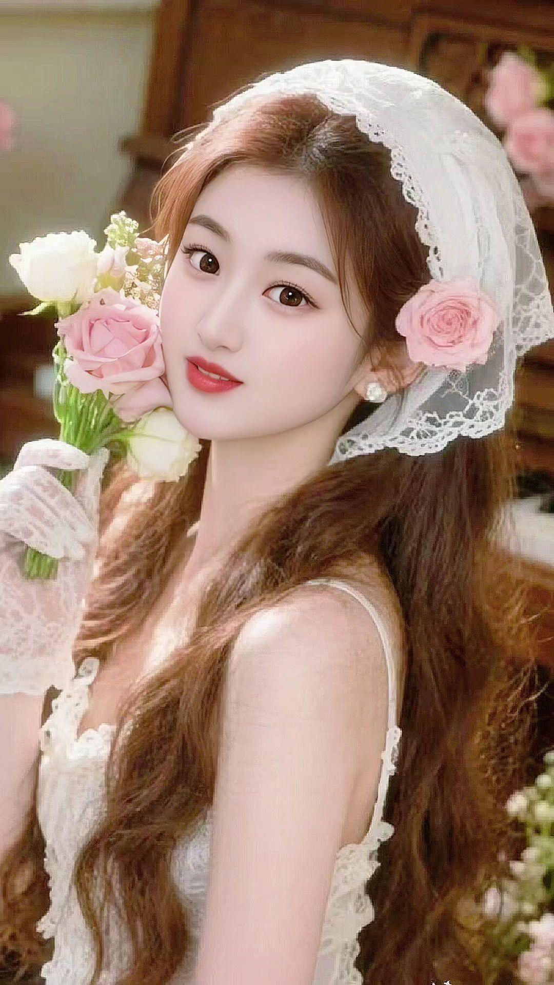 温柔浪漫鲜花造型 甜美捧花写真 温柔玫瑰系少女 清纯甜美 温柔风