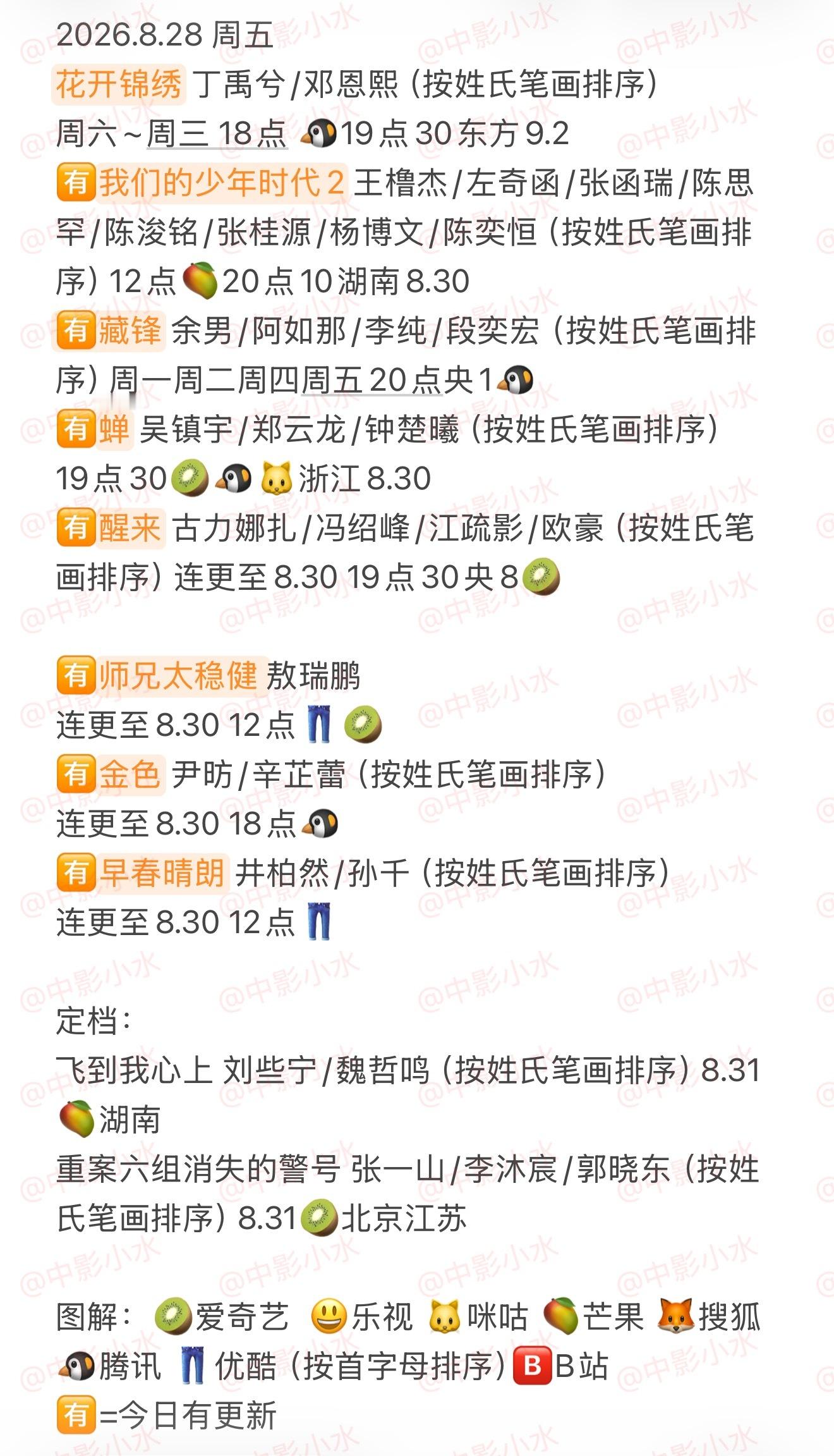 拯救剧荒   8月28日，今晚看点啥？？图1 追剧日历 图2 综艺日历  图3 
