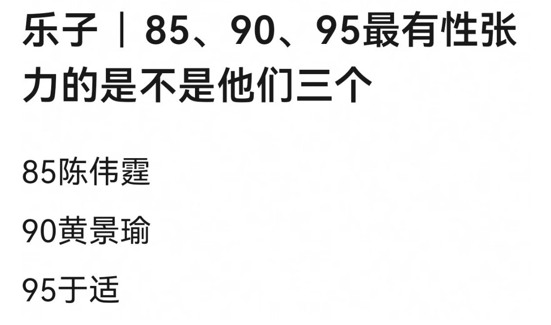 网友热议，85，90，95最具❤张力的是陈伟霆，黄景瑜，于适。 