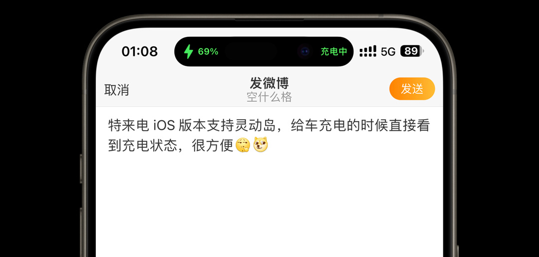 特来电 iOS 版本支持灵动岛，给车充电的时候直接看到充电状态，很方便[赞]顺带