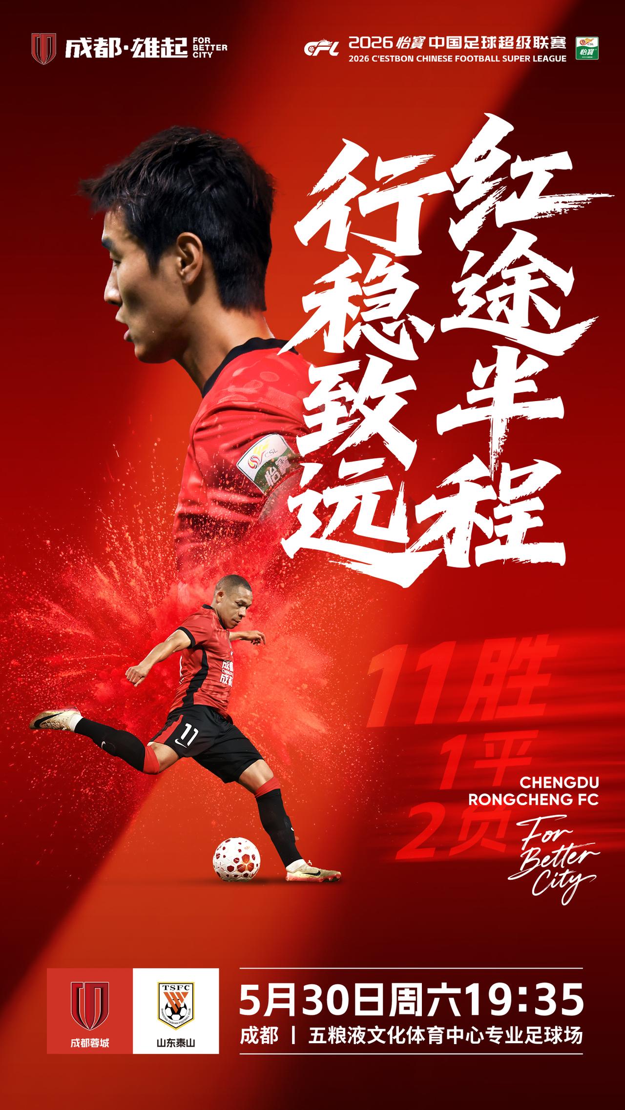 比赛日
2026怡宝中超联赛 第15轮
⚽ 成都蓉城vs山东泰山
📅 5月30