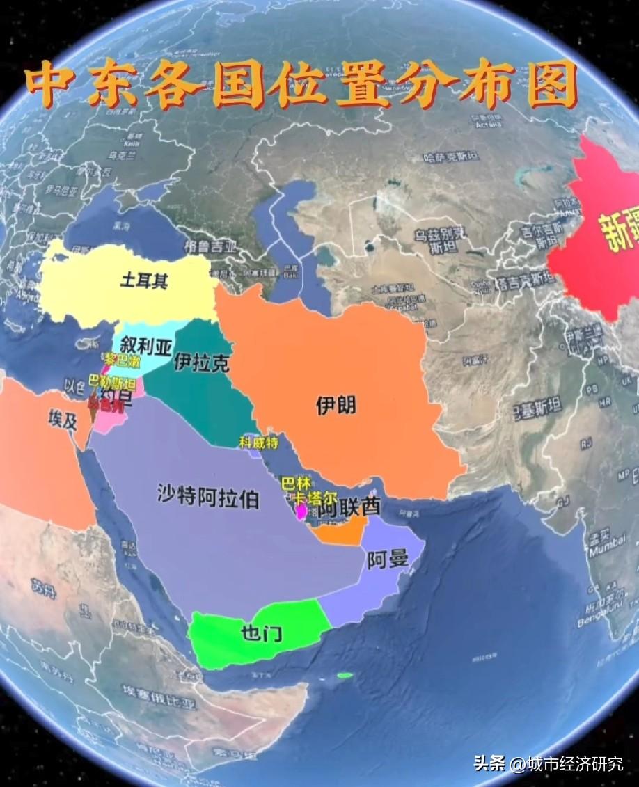 中东各国位置示意图，打开地图一看，伊朗这个国家还是很容易找到了，伊朗面积大约16