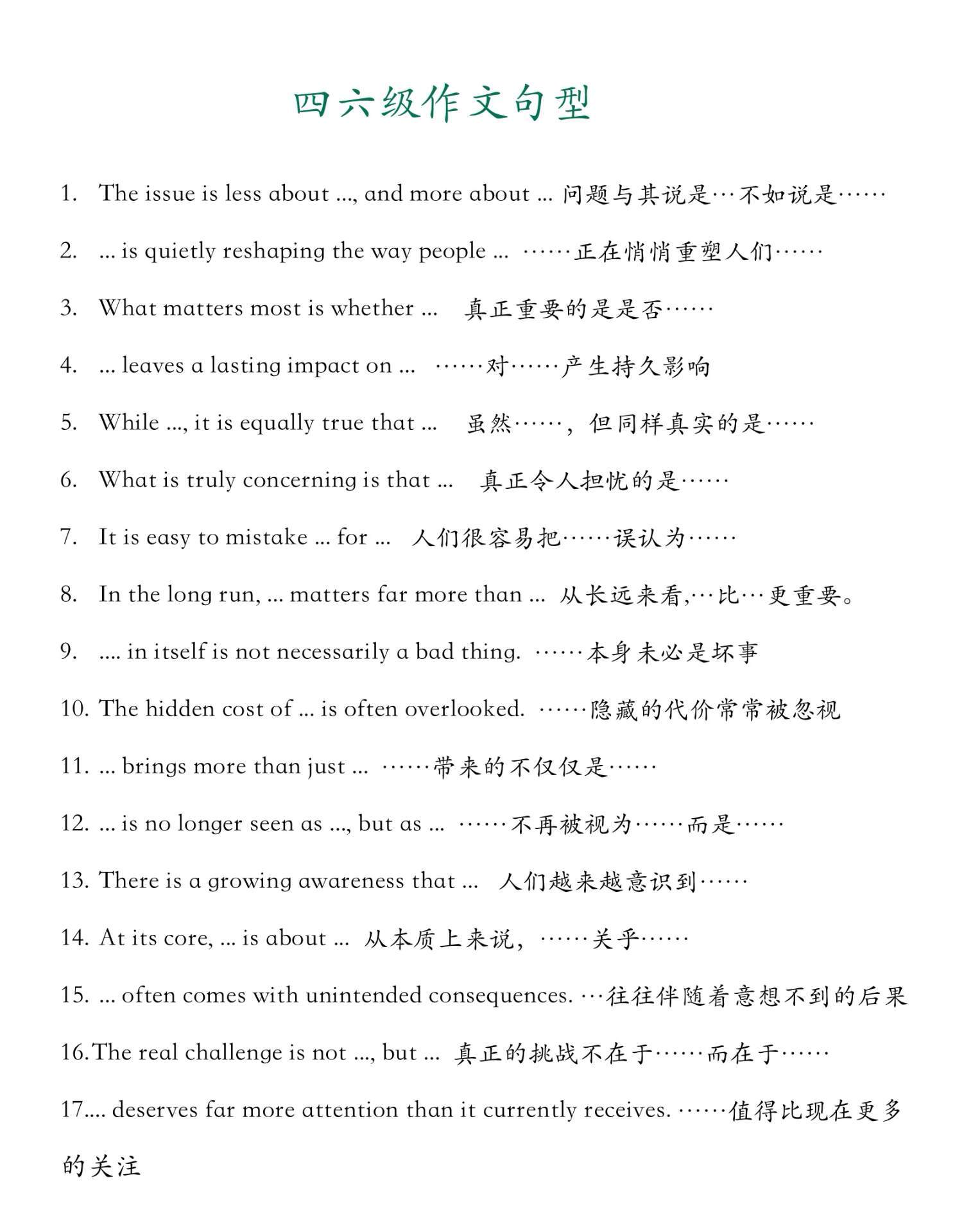一些四六级作文可以用到的句子 