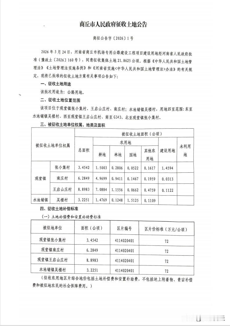【商丘发布机场专用公路征收土地公告】4月28日，商丘市自然资源和规划局发布商丘市