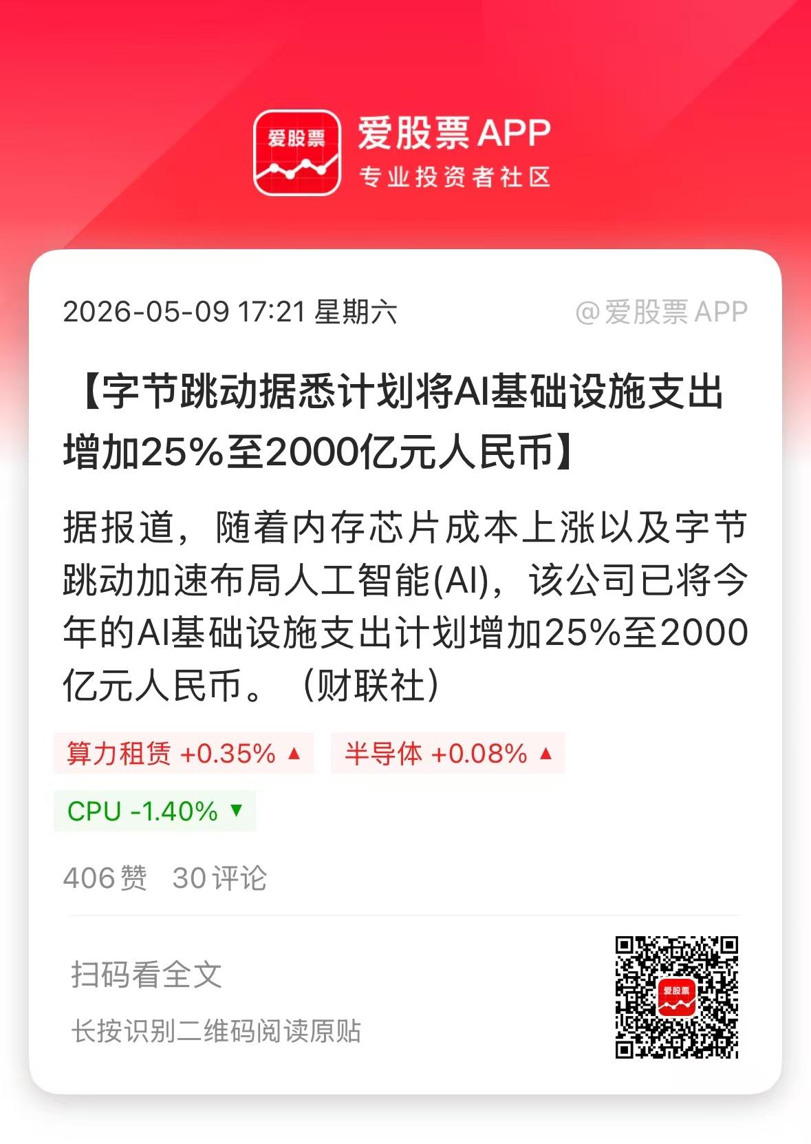 今天最大的消息，字节将AI资本开支增加25％，从1600亿上升到2000亿，拉开