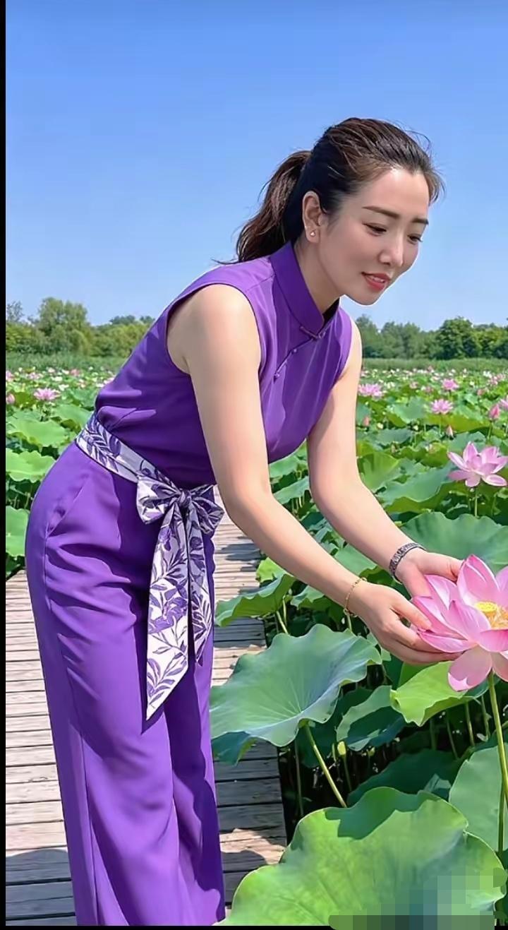 粉色美女配荷花