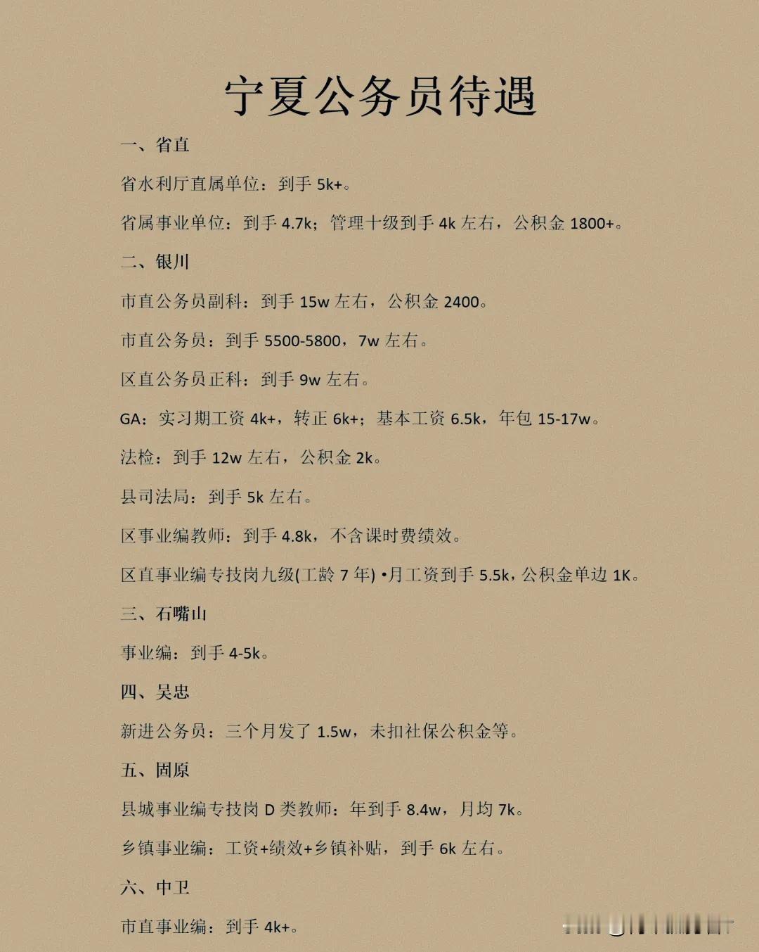 宁夏公务员薪酬待遇确实不高，但是也要看和谁比！

如果和当地居民的平均收入相比，