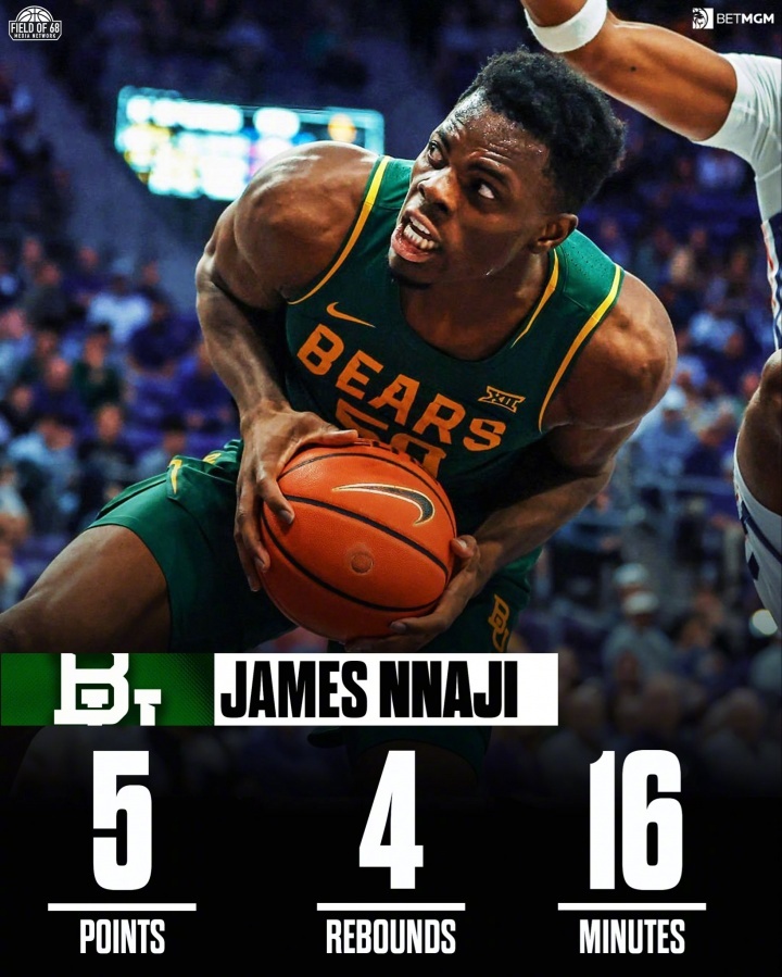 也不咋地！贝勒大学今天63-69不敌TCU。曾在NBA选秀第31位被选中、重返大