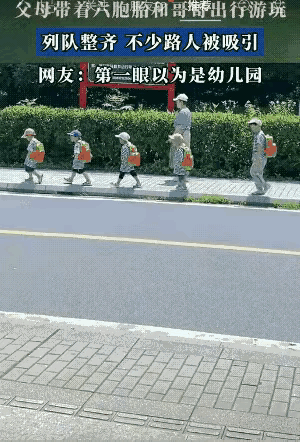 爸爸打头阵、哥哥压尾阵、妈妈总指挥、中间还有可爱的六小只，这绝对是世界上最独一无