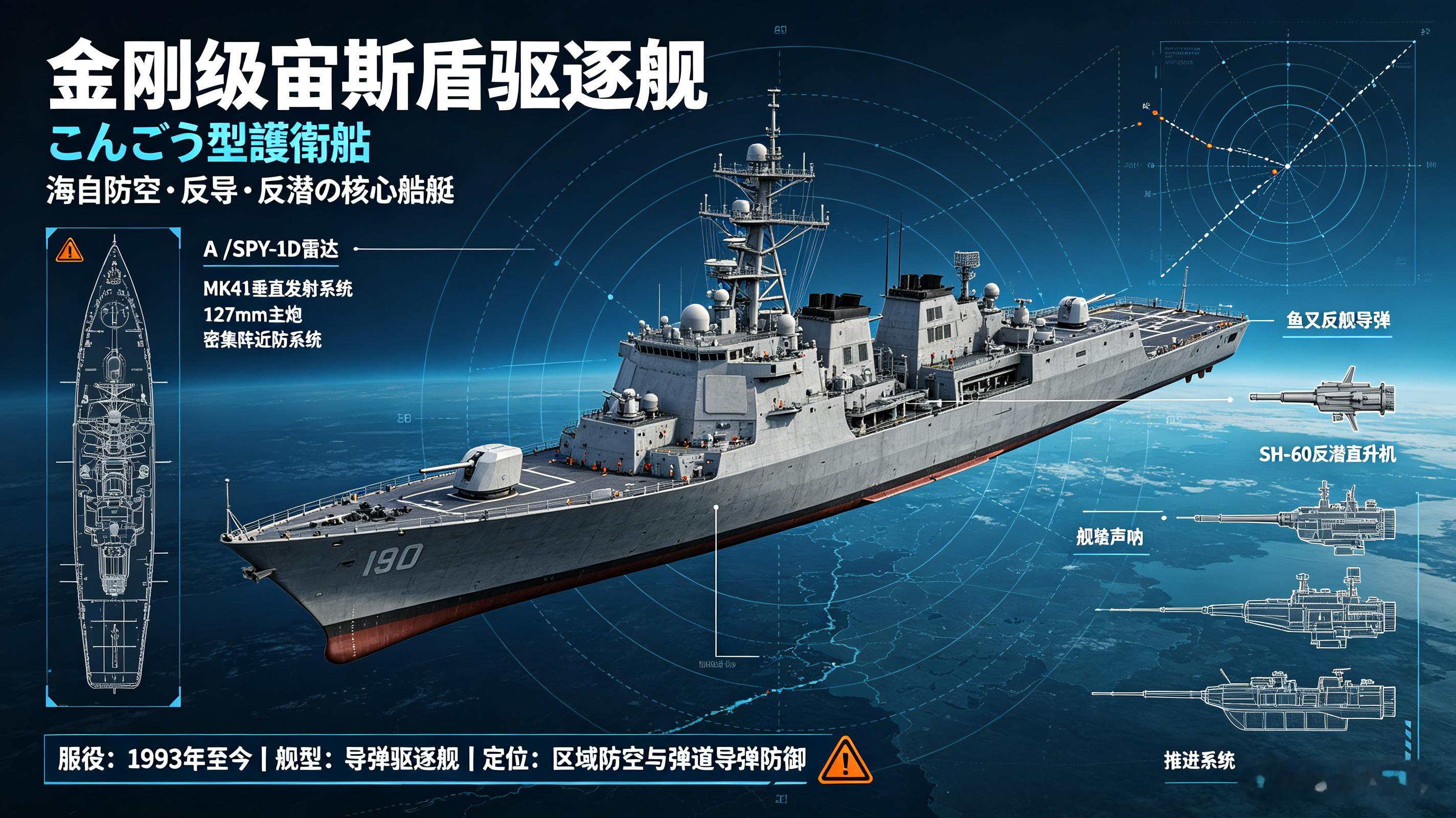 军事ai新视野 日本海上自卫队 金刚级宙斯盾驱逐舰（こんごう型護衛艦）ai热力追
