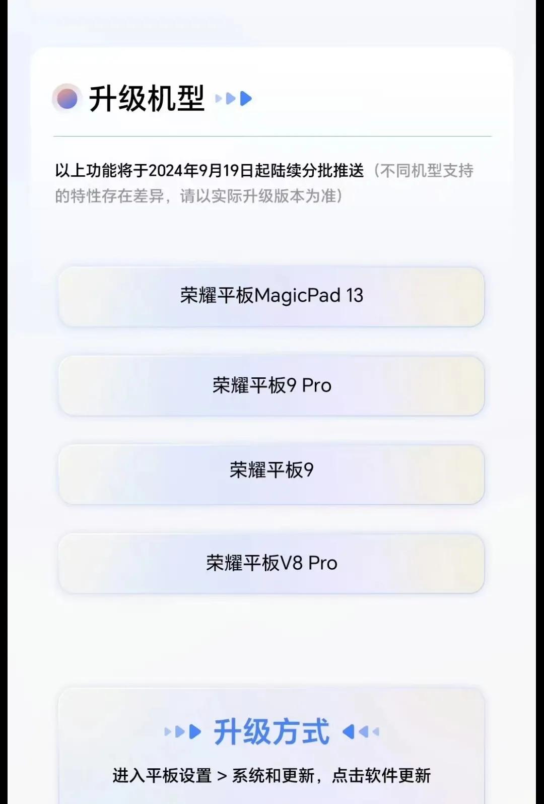 荣耀MagiciPad 13，荣耀平板9 Pro，荣耀平板9，荣耀平板V8 Pr