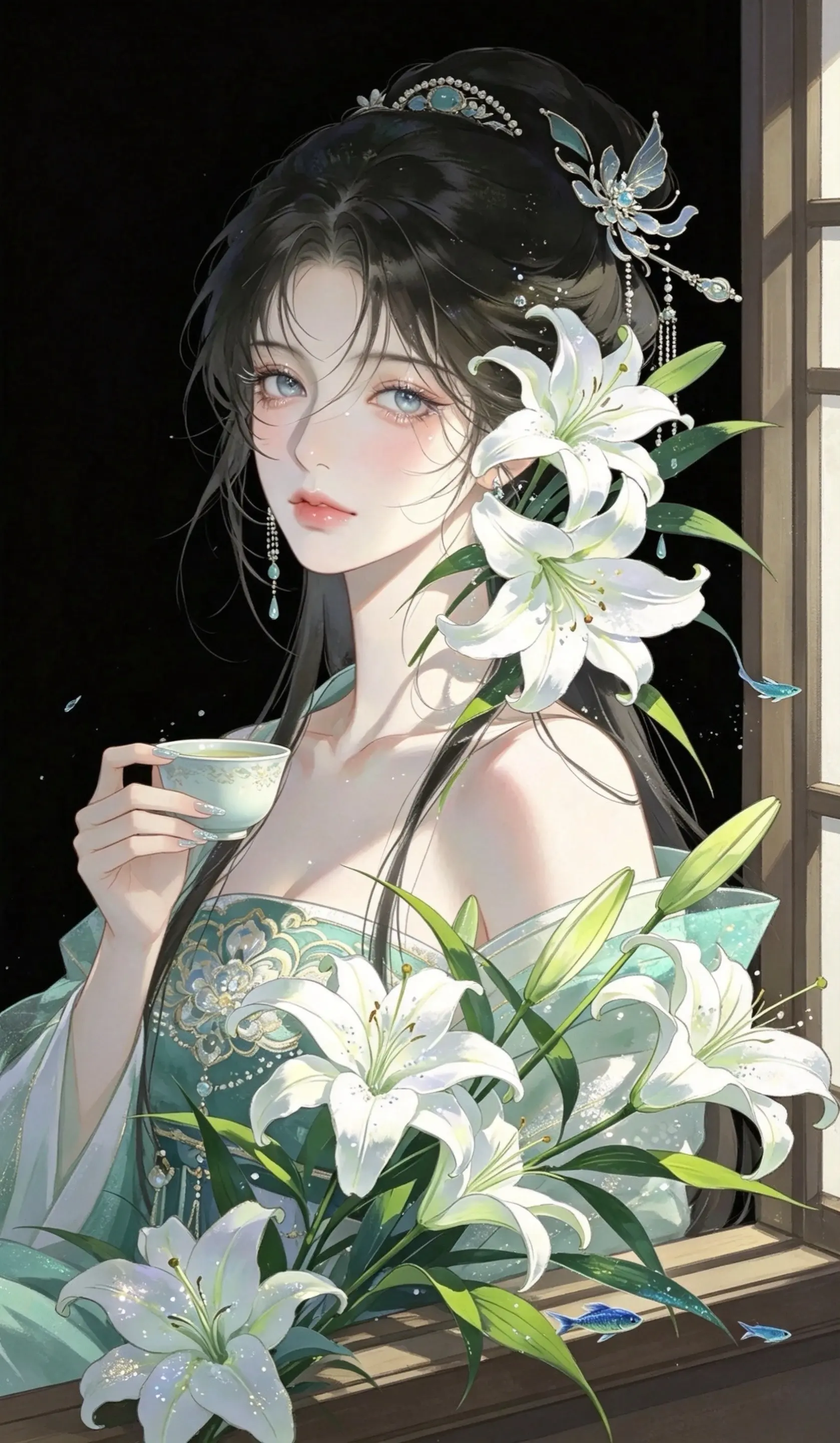 AI去水印古风写真 ai创作 白百合