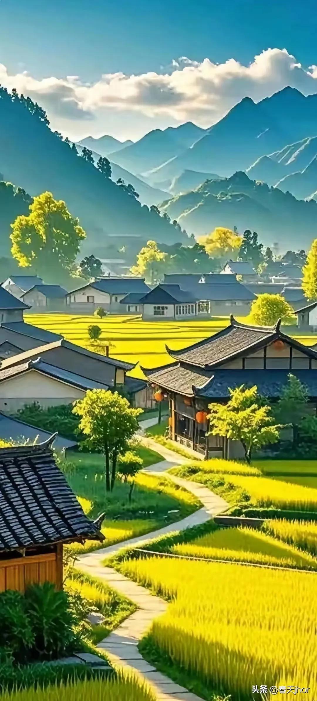 田园风光无限好，青山绿水人欢畅。乡村四季风光美，纯朴民风万家扬。