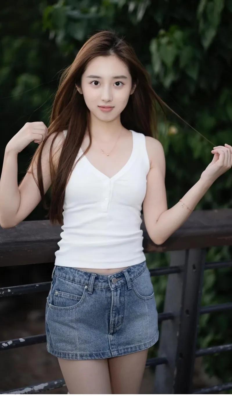 白衣秀影清，青丝绕腰轻。性感美女妹妹好漂亮哟。