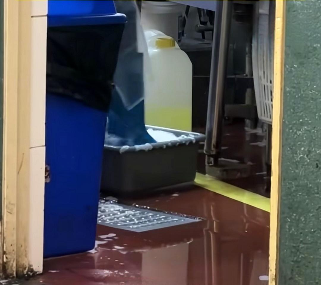 4月18日，广州岭南臻品·粤菜茶点，有网友曝光一名穿雨靴的员工在塑料盆中，用脚反