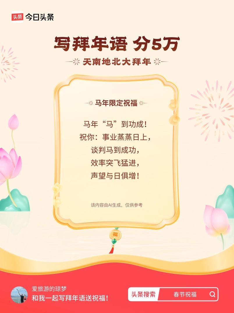 写拜年语送祝福新春拜年送祝福！我的祝福是：“马年“马”到功成！祝你：事业蒸蒸日上