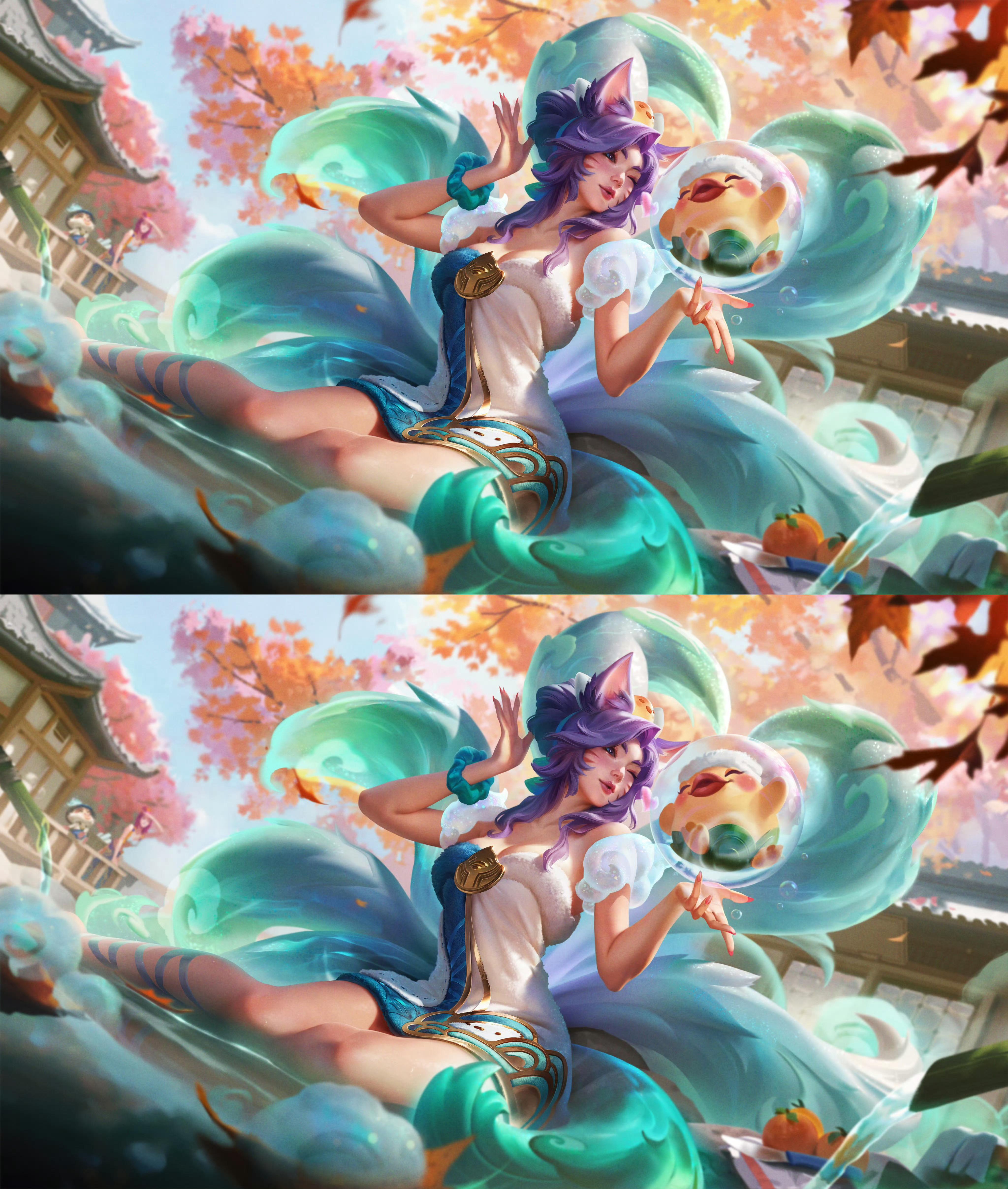 莲华温泉 阿狸，娑娜原画更新（上旧下新）英雄联盟 ​​​