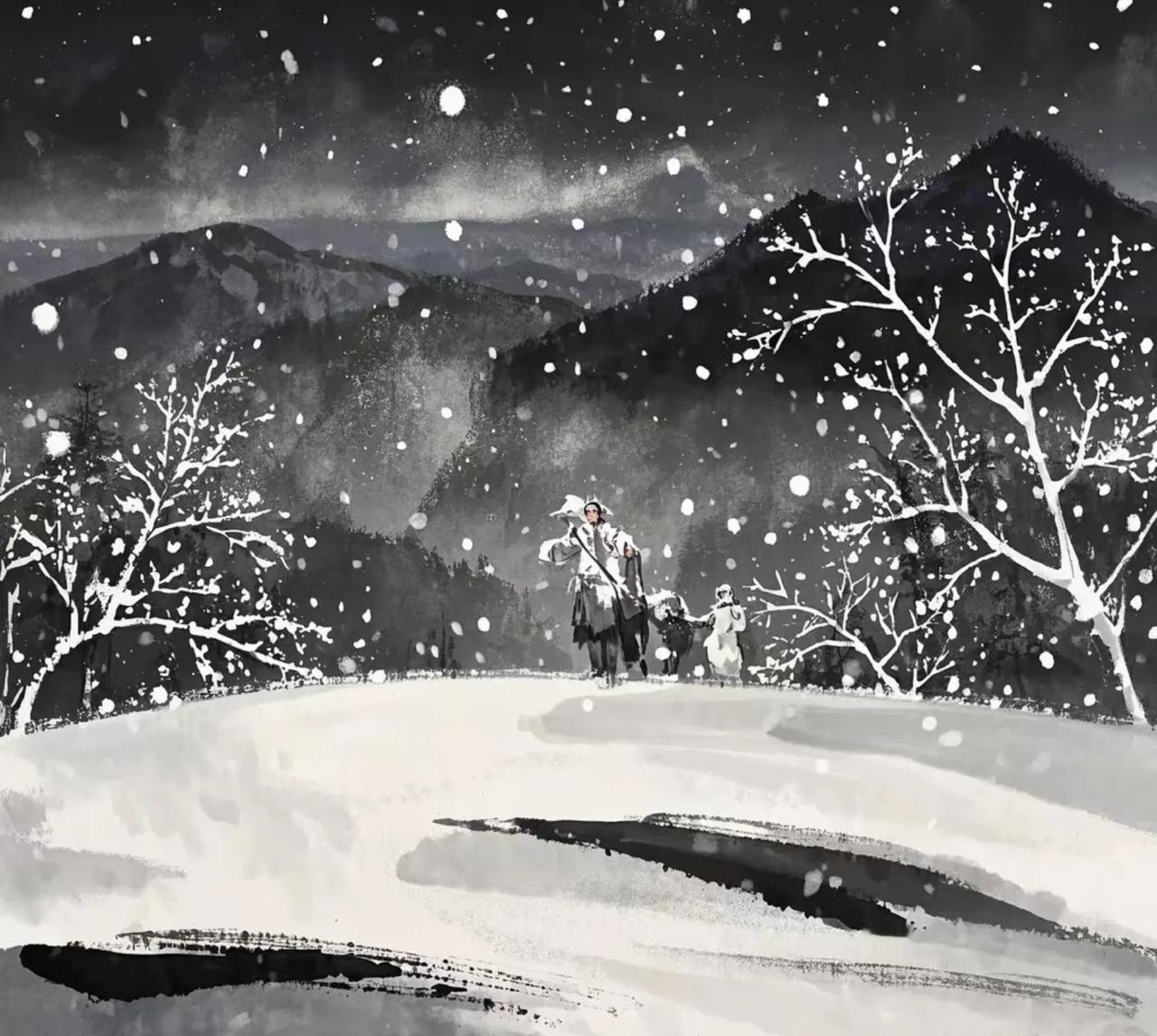 《水调歌头·大雪念友》珠乡小女

浩渺六花舞，天地玉沙狂。素尘纷落千嶂，峰岭裹银