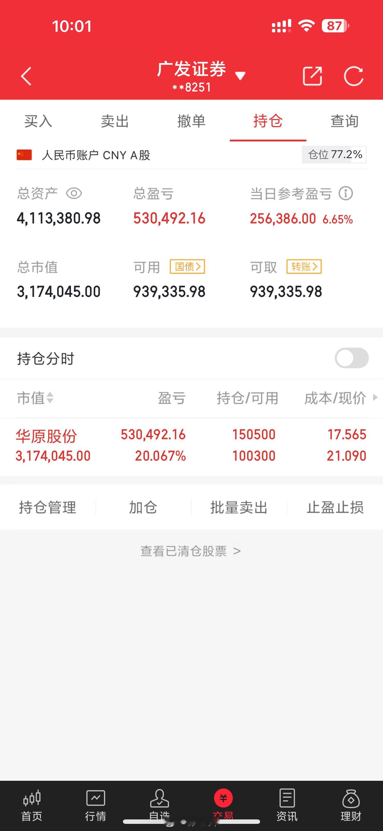 本金100W，每日更新（第98天）目前总资产：411万，目前总收益311%目前持