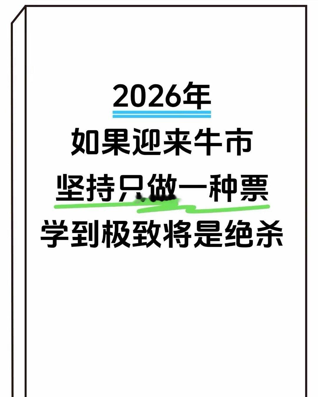 2026 年若迎来牛市，坚持只做一种股票，把一种方法练到极致，就是“绝杀”。重点