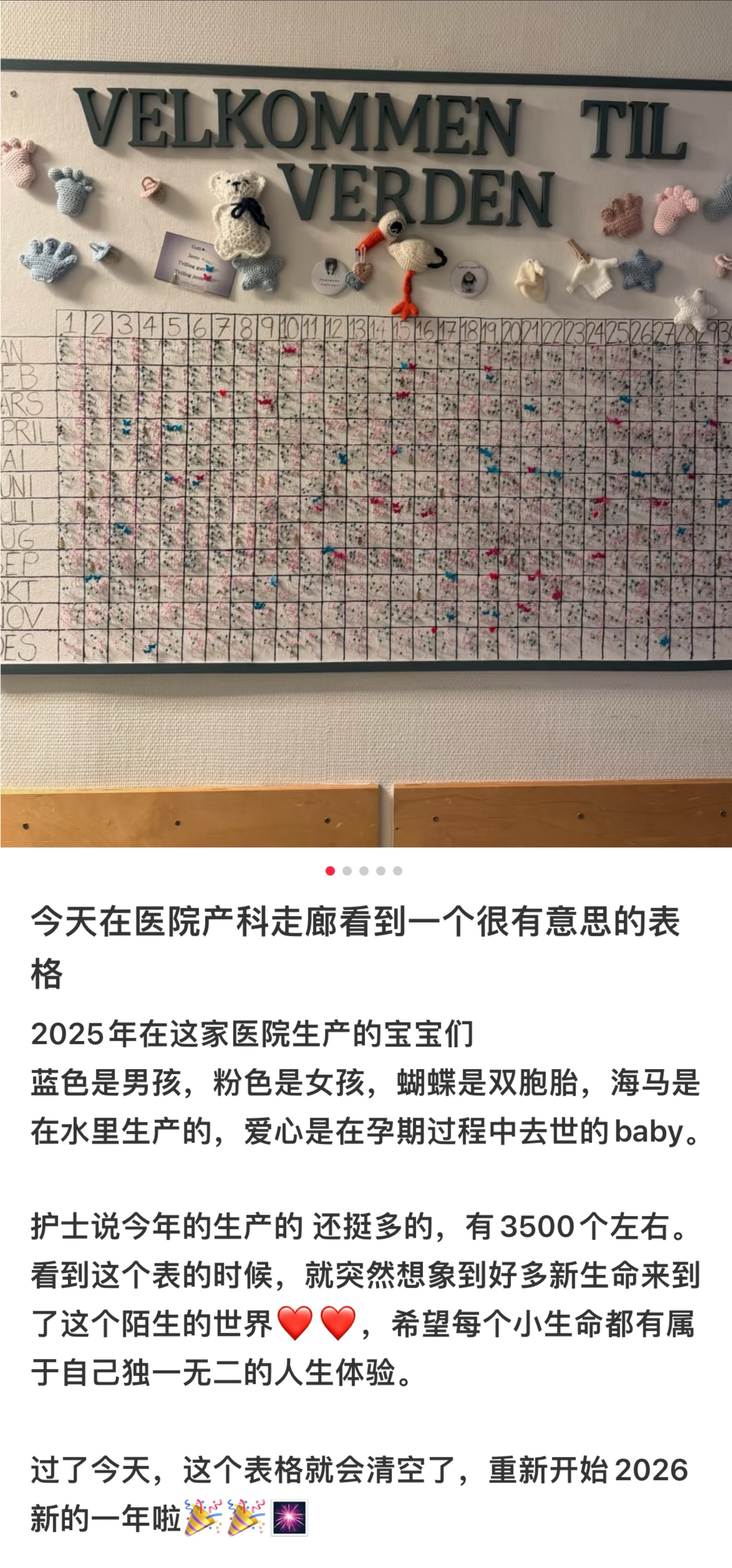 挪威产科走廊的年度生命表，挺有意思的。愿每个小生命都被温柔以待。产科走廊的年度生
