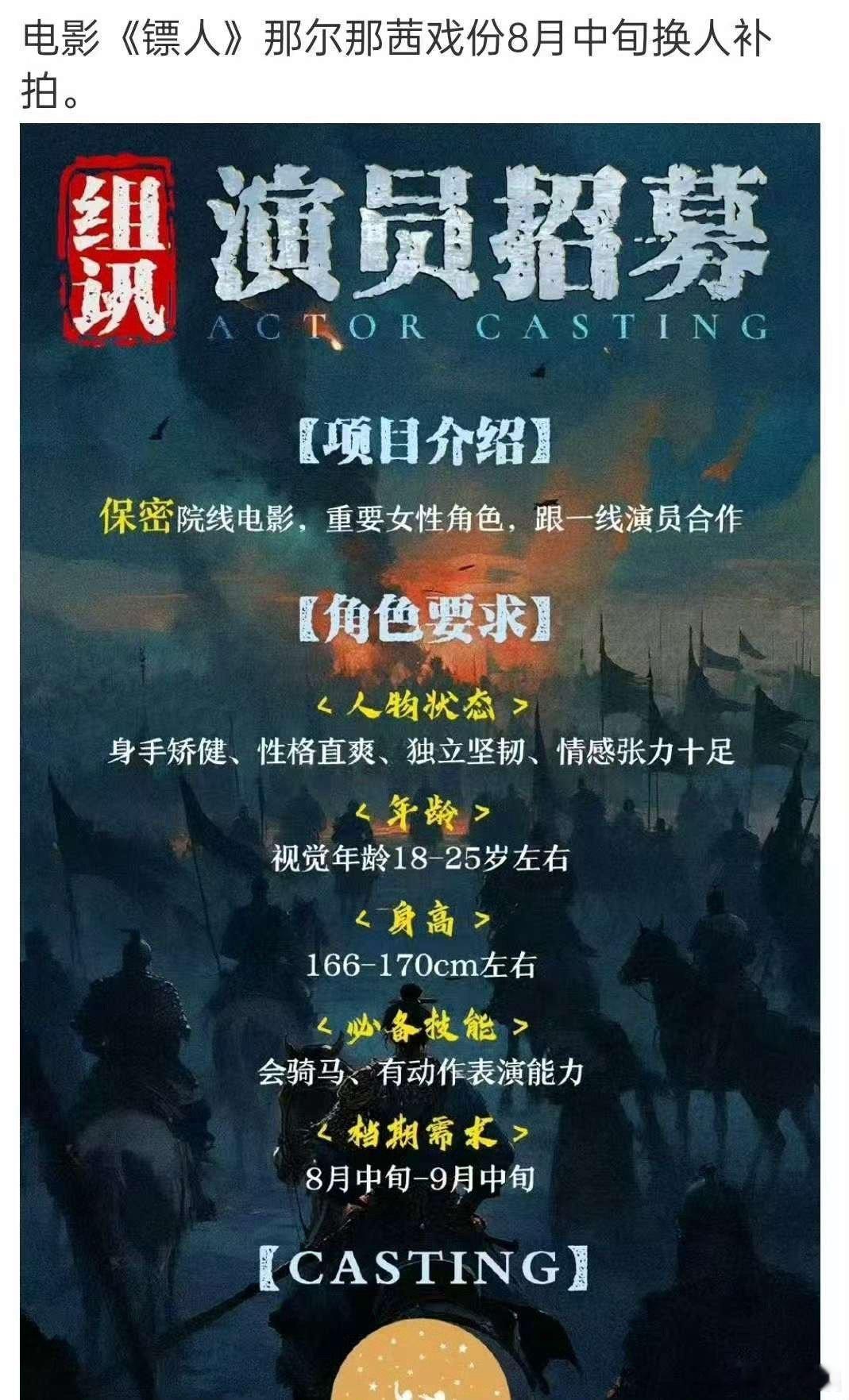 镖人补拍选角镖人换人补拍镖人换人补拍，选角了，[送花花][送花花] ​​​