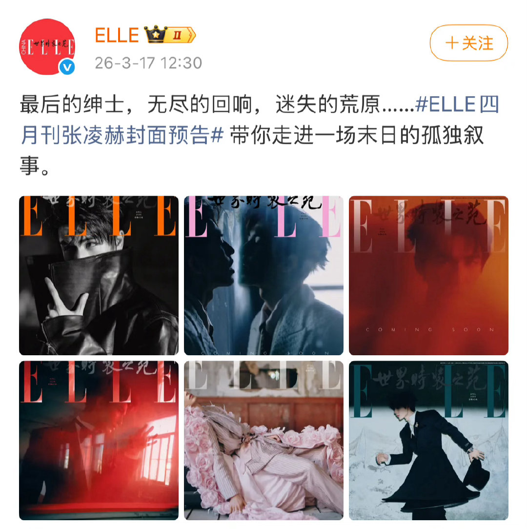 ELLE一下发了六张图预告张凌赫首登五大封面，这个待遇也太宠了，逐玉大爆又登五大