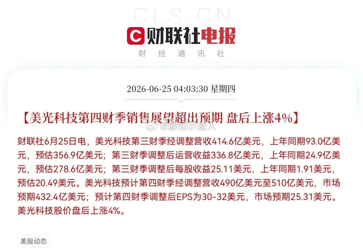 一觉醒来！重磅利好突袭！美光科技大利好！5点07分，全球瞩目的美光科技财报正式出
