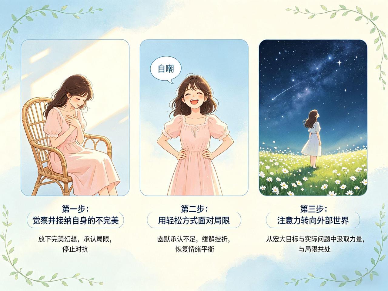 心理韧性的建立，离不开以下三大关键。
第一，觉察并接纳自身的不完美。放下“完美无