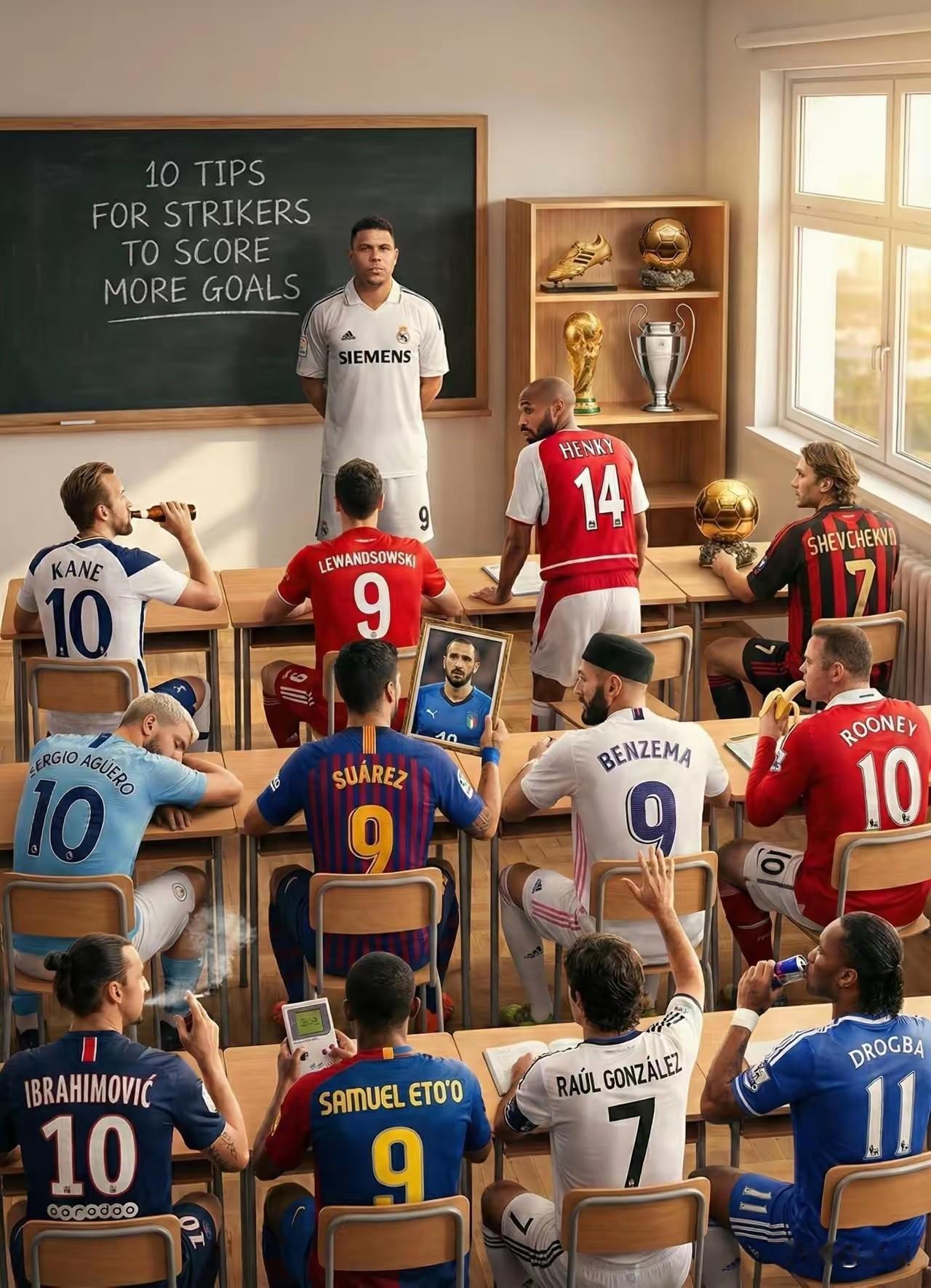 足坛传奇前锋“开学第一课”，大罗任“讲师”，看看听课的学生都有谁？