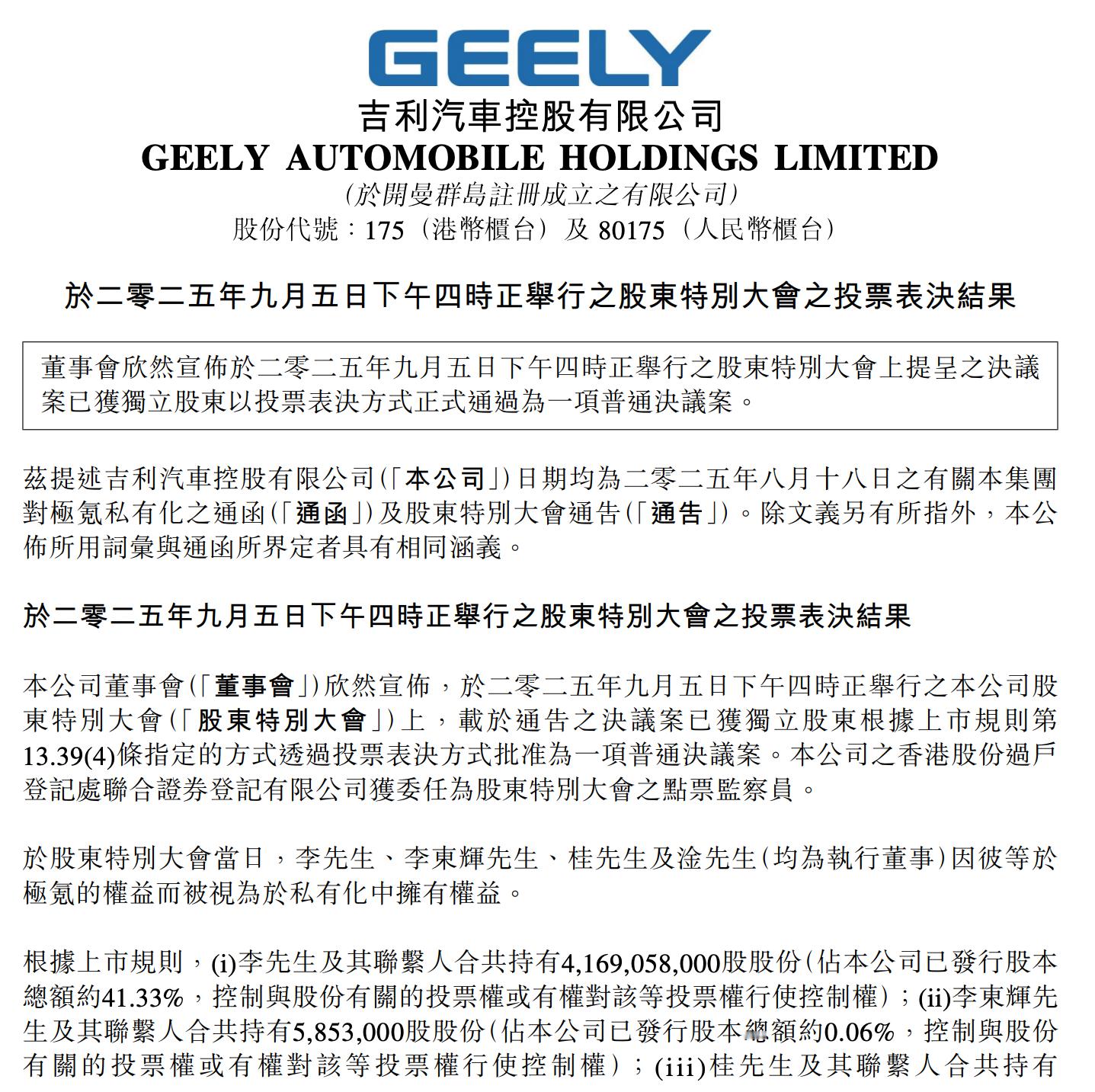 议案通过！吉利极氪年内完成合并 ​​​