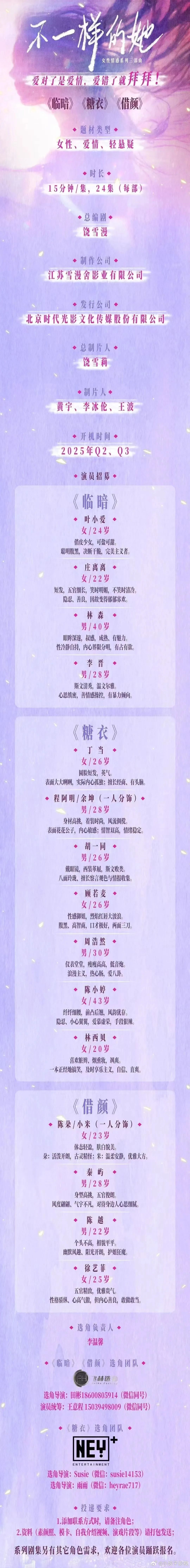 女性情感系列三部曲《不一样的她》2025年Q2、Q3开机并招募演员（详细组讯如图