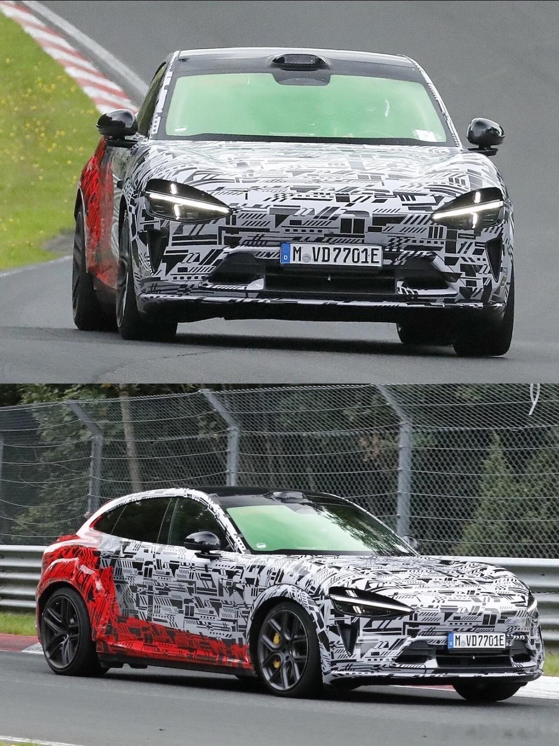 小米高性能跨界SUV YU7 GT，在纽北赛道测试时被拍到了，宽体轮拱、低趴车身