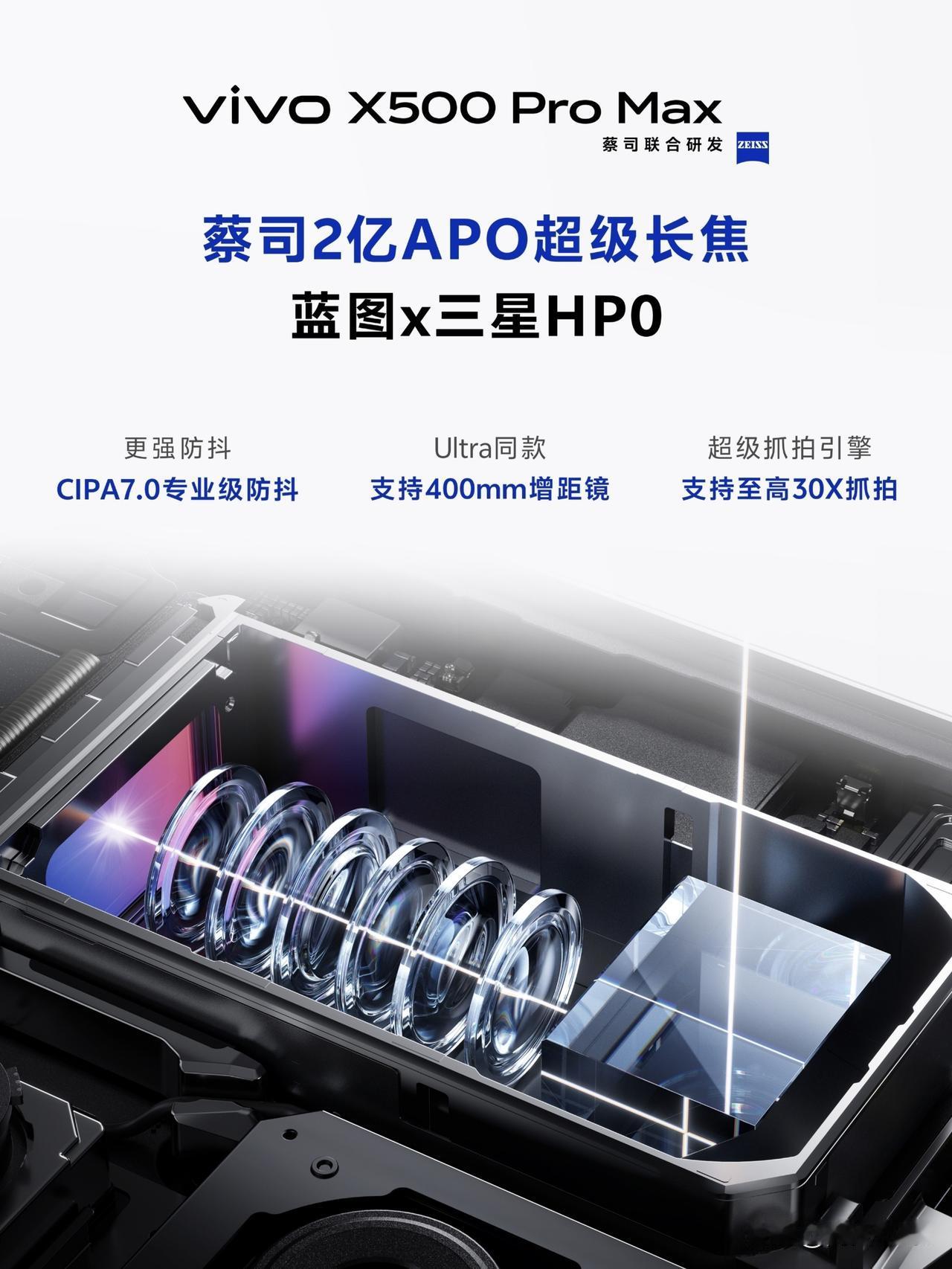 vivo X500 Pro Max搭载X300 Ultra同款2亿像素长焦镜头，