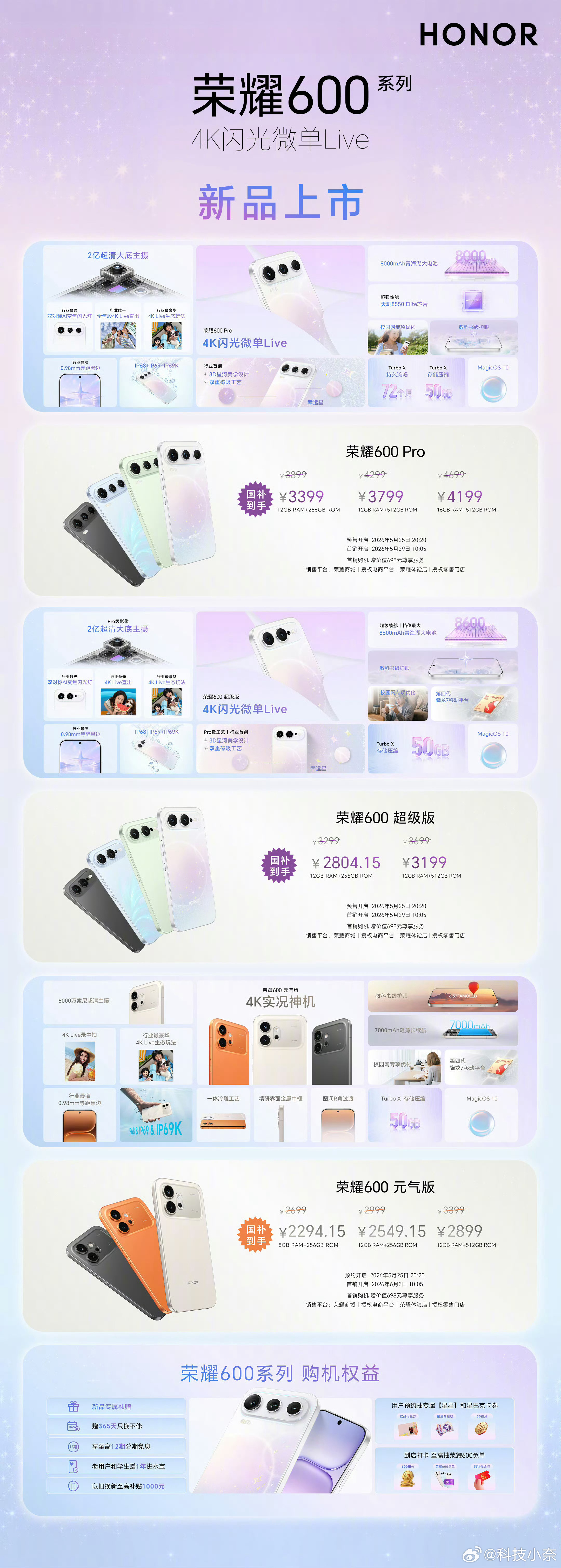 荣耀600系列价格公布！肖战同款荣耀600发布元气版：8+256G 2699起，