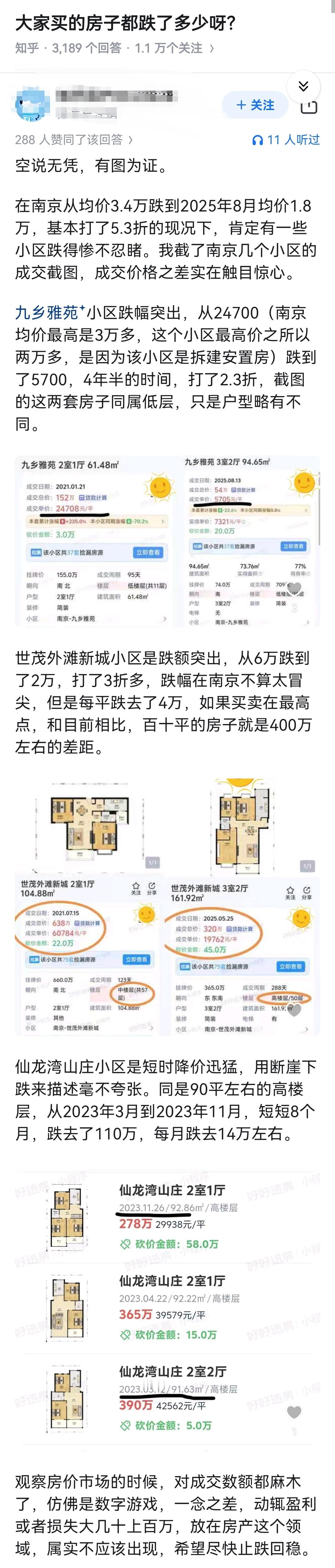 大家买的房子都跌了多少呀？ ​​​