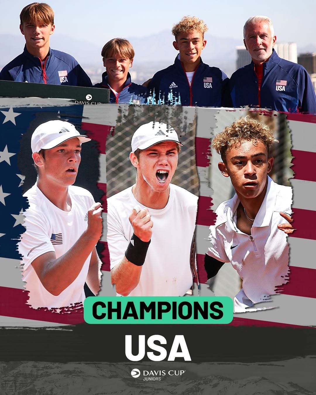 美国队卫冕青少年戴维斯杯 冠军🏆🇺🇸美国 2:0 日本🇯🇵具体比分：约