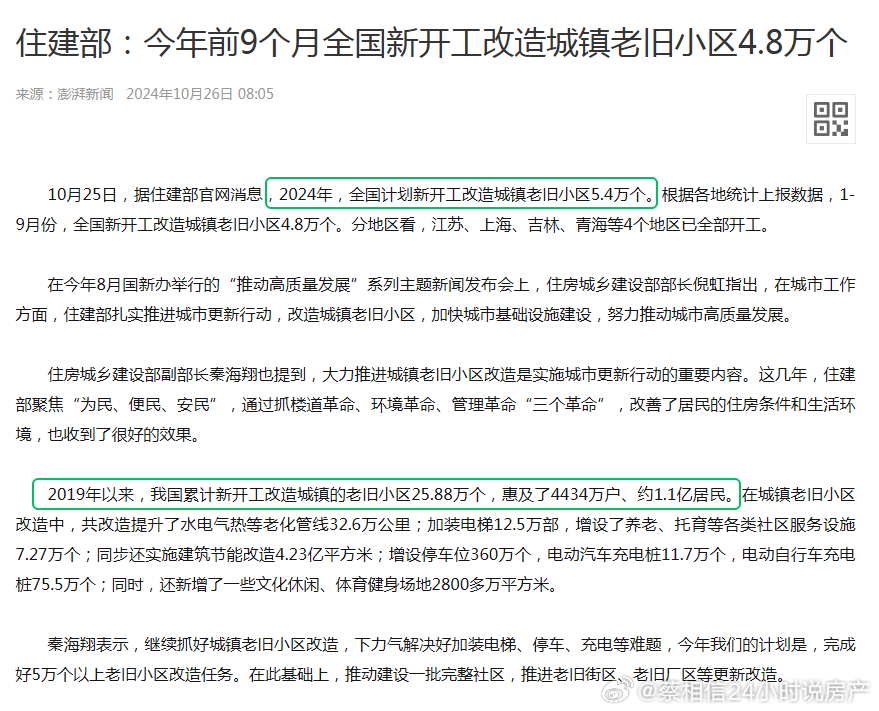 2019年以来，我国累计新开工改造城镇的老旧小区25.88万个，惠及了4434万