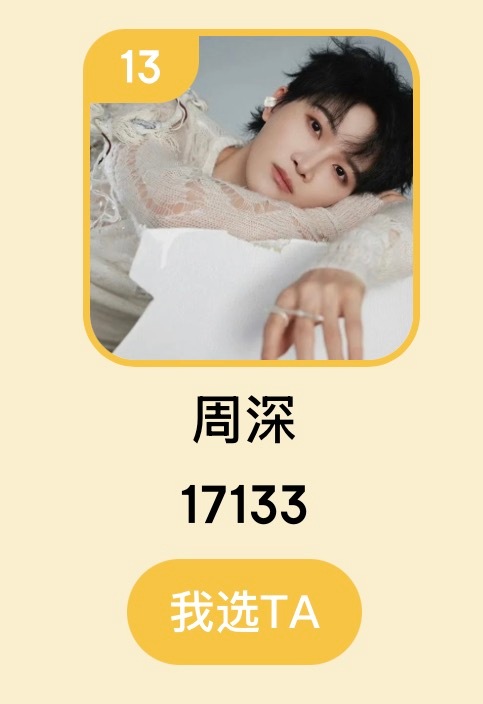 周深 📣 8.3☀ 9月生日大屏助力活动📣❗目前排名13，目标top10，加