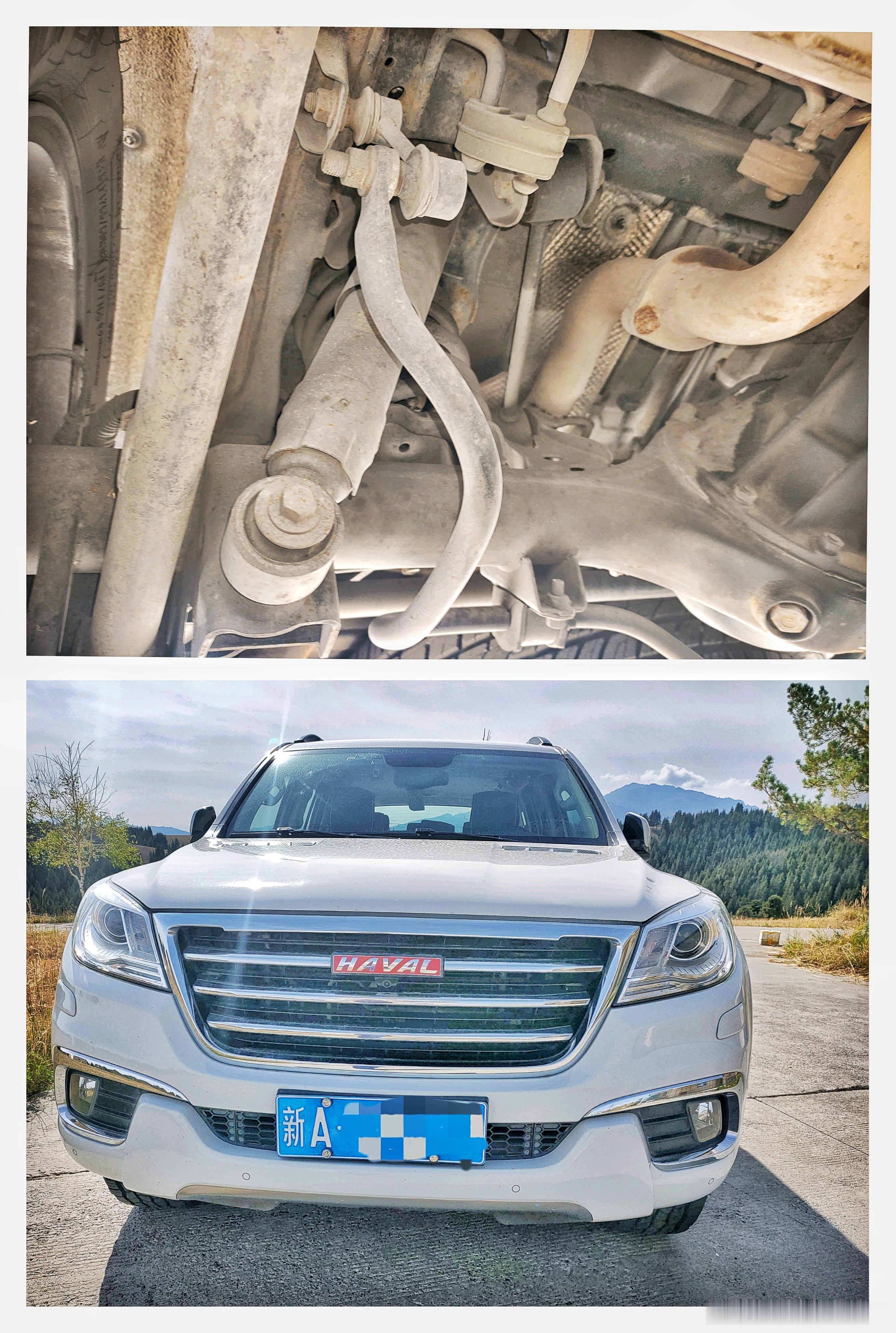 初代哈弗H9一个很有意思的地方是。。。后腿避振放在了下连杆的内侧。。。这在丰田系