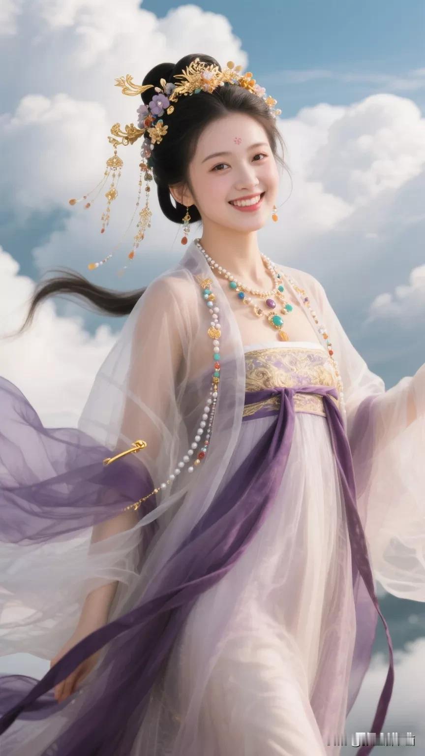 仙气飘飘的古风美人，云中漫步，美不胜收！🌸👗💎张立启原创书画AI作品首发 
