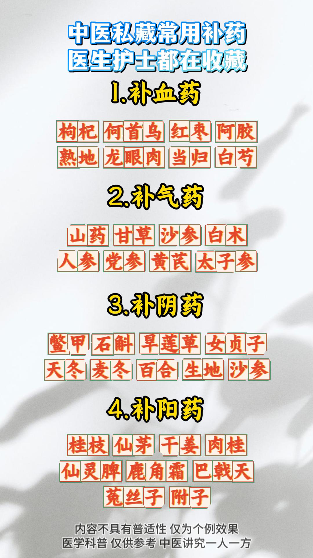 中医私藏常用补药，医生护士都在收藏。