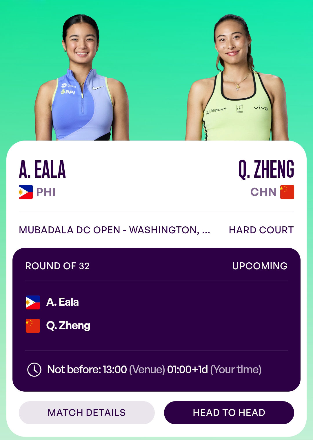 王欣瑜今晚23点出战郑钦文凌晨1点出战 WTA500华盛顿站首轮赛程更新，今晚2