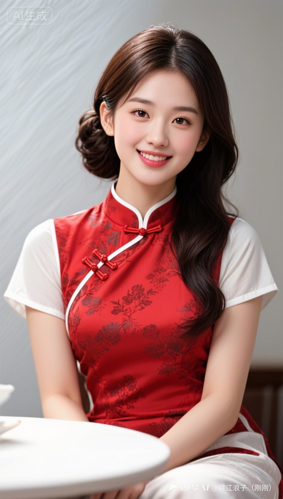 这位美女穿着旗袍，真漂亮！
