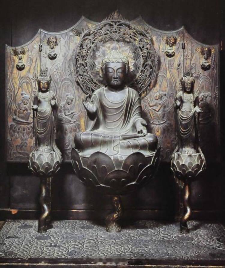 【常涤非超话】日本佛像 No.49 【奈良法隆寺/阿弥陀佛及两尊侍从像】(年代：